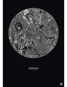 Ankara Satellite View Poster 2.5km B&W | Gravura – Dark background
