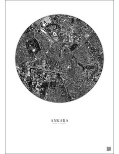 Ankara Satellite View Poster 2.5km B&W | Gravura – Light background