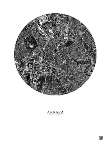 Ankara Satellite View Poster 2.5km B&W | Gravura – Light background