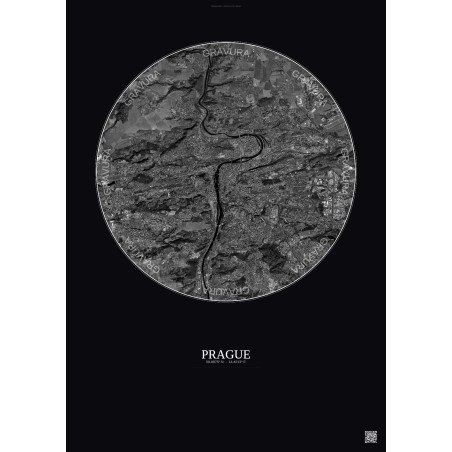 Affiche Prague – Poster vue satellite 10km N&B | Gravura – Fond foncé