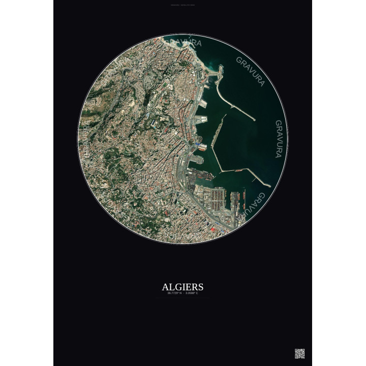 Affiche Algiers – Poster vue satellite 2.5km Couleur | Gravura – Fond foncé