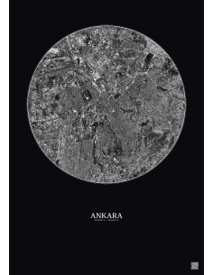 Affiche Ankara – Poster vue satellite 6km N&B | Gravura – Fond foncé