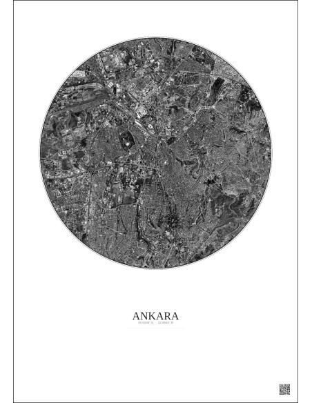 Affiche Ankara – Poster vue satellite 6km N&B | Gravura – Fond clair