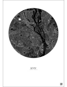Affiche Kyiv – Poster vue satellite 10km N&B | Gravura – Fond clair