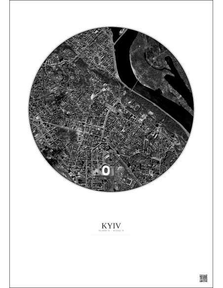 Affiche Kyiv – Poster vue satellite 2.5km N&B | Gravura – Fond clair