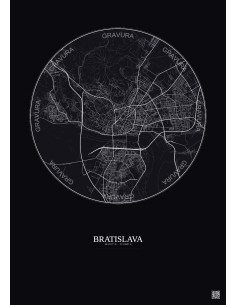 Affiche Bratislava – Poster carte de ville 6km | Gravura – Fond 