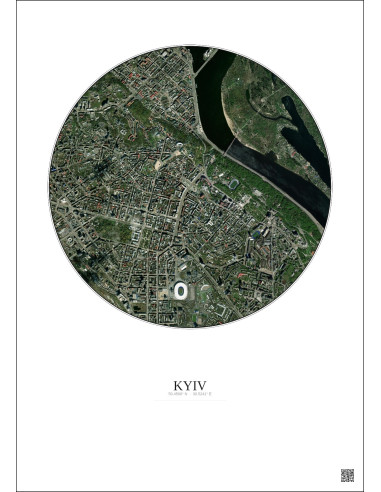 Affiche Kyiv – Poster vue satellite 2.5km Couleur | Gravura – Fond clair