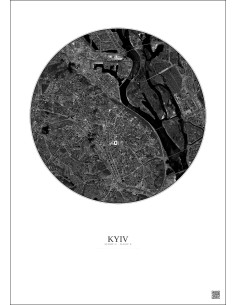 Affiche Kyiv – Poster vue satellite 6km N&B | Gravura – Fond clair