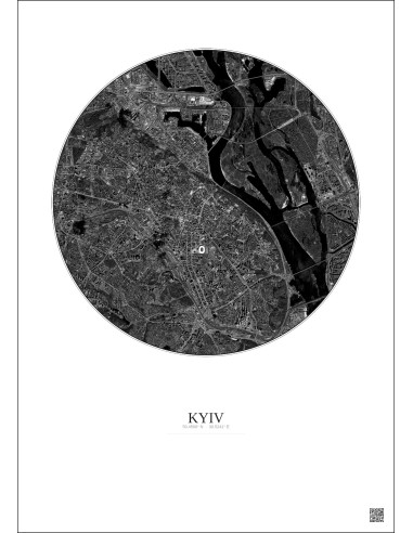 Affiche Kyiv – Poster vue satellite 6km N&B | Gravura – Fond clair