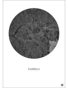 Affiche Kampala – Poster vue satellite 10km N&B | Gravura – Fond clair