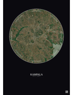 Affiche Kampala – Poster vue satellite 10km Couleur | Gravura – Fond foncé