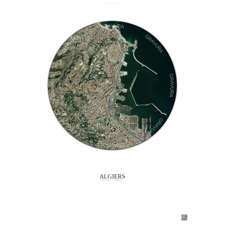 Affiche Algiers – Poster vue satellite 2.5km Couleur | Gravura – Fond clair