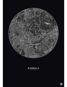 Affiche Kampala – Poster vue satellite 2.5km N&B | Gravura – Fond foncé