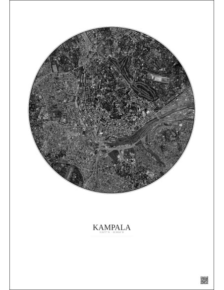 Kampala Satellite View Poster 2.5km B&W | Gravura – Light background