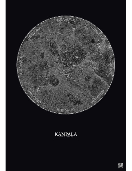 Kampala Satellite View Poster 6km B&W | Gravura – Dark background