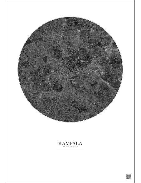 Kampala Satellite View Poster 6km B&W | Gravura – Light background