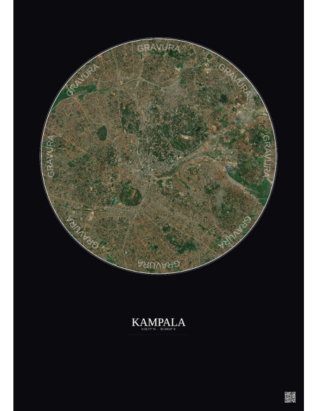 Affiche Kampala – Poster vue satellite 6km Couleur | Gravura – Fond foncé