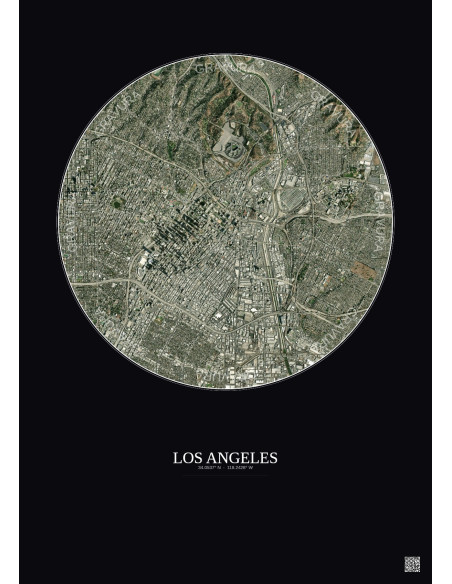 Los Angeles Satellite View Poster 5km Color | Gravura – Dark background
