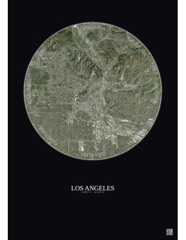 Affiche Los Angeles – Poster vue satellite 10km Couleur | Gravura – Fond foncé