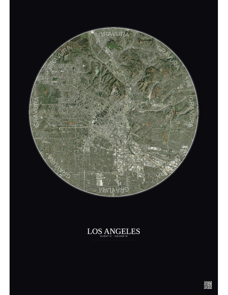 Affiche Los Angeles – Poster vue satellite 10km Couleur | Gravura – Fond foncé