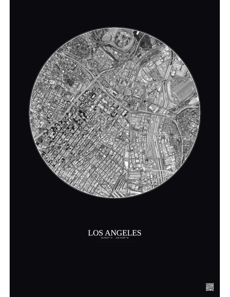 Los Angeles Satellite View Poster 2.5km B&W | Gravura – Dark background