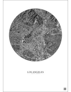 Affiche Los Angeles – Poster vue satellite 5km N&B | Gravura – Fond clair