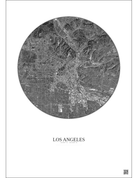 Affiche Los Angeles – Poster vue satellite 10km N&B | Gravura – Fond clair