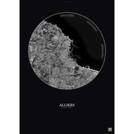 Affiche Algiers – Poster vue satellite 6km N&B | Gravura – Fond foncé