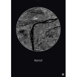 Affiche Prague – Poster vue satellite 2.5km N&B | Gravura – Fond foncé