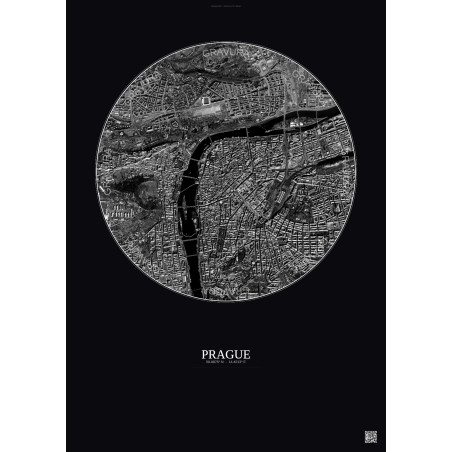 Affiche Prague – Poster vue satellite 2.5km N&B | Gravura – Fond foncé