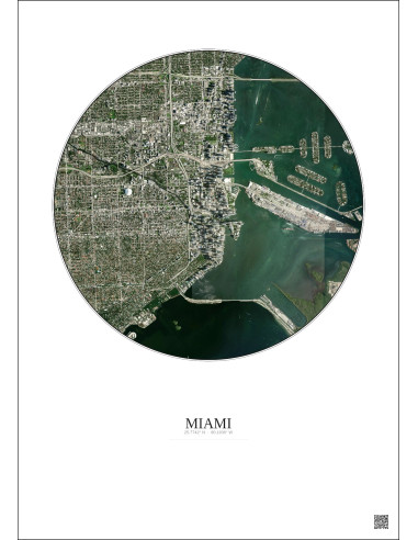 Affiche Miami – Poster vue satellite 5km Couleur | Gravura – Fond clair