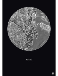 Miami Satellite View Poster 2.5km B&W | Gravura – Dark background