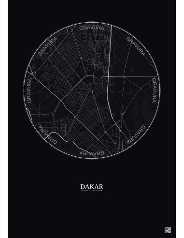 Dakar City Map Poster 2.5km | Gravura – Dark background