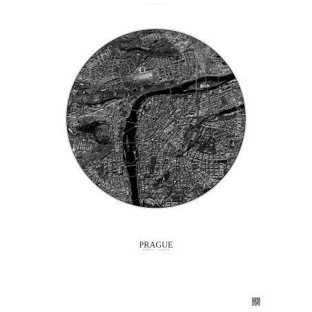 Affiche Prague – Poster vue satellite 2.5km N&B | Gravura – Fond clair