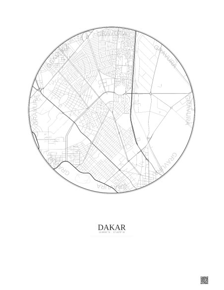 Dakar City Map Poster 2.5km | Gravura – Light background
