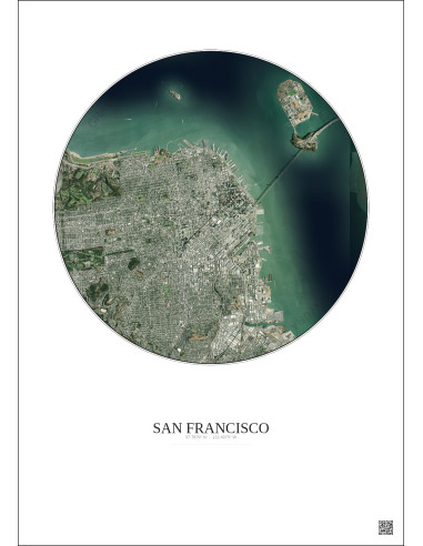 Affiche San Francisco – Poster vue satellite 6km Couleur | Gravura – Fond clair