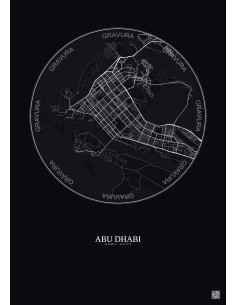 Affiche Abu Dhabi – Poster carte de ville 10km | Gravura – Fond foncé