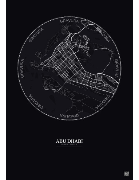 Affiche Abu Dhabi – Poster carte de ville 10km | Gravura – Fond foncé