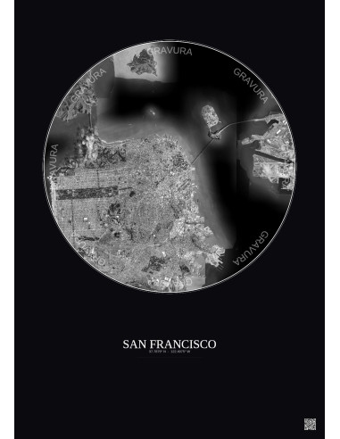 San Francisco Satellite View Poster 10km B&W | Gravura – Dark background