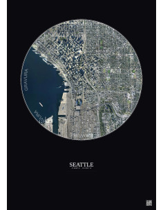 Seattle Satellite View Poster 2.5km Color | Gravura – Dark background