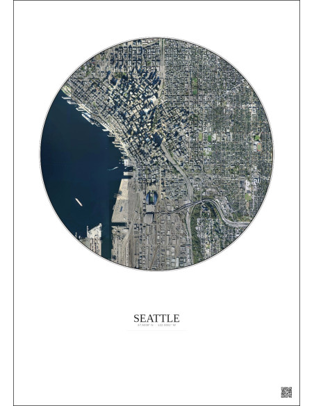 Affiche Seattle – Poster vue satellite 2.5km Couleur | Gravura – Fond clair