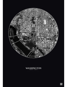 Washington Satellite View Poster 2.5km B&W | Gravura – Dark background