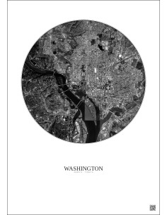 Affiche Washington – Poster vue satellite 6km N&B | Gravura – Fond clair