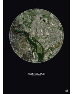 Affiche Washington – Poster vue satellite 6km Couleur | Gravura – Fond foncé