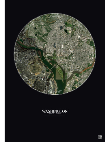 Washington Satellite View Poster 6km Color | Gravura – Dark background