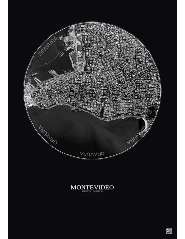 Montevideo Satellite View Poster 2.5km B&W | Gravura – Dark background