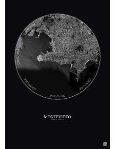 Affiche Montevideo – Poster vue satellite 6km N&B | Gravura – Fond foncé