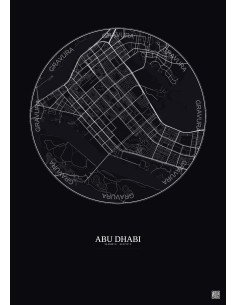 Affiche Abu Dhabi – Poster carte de ville 6km | Gravura – Fond foncé