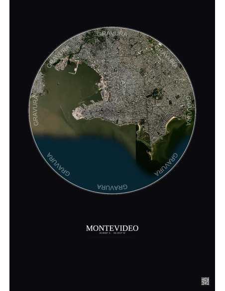 Affiche Montevideo – Poster vue satellite 6km Couleur | Gravura – Fond foncé