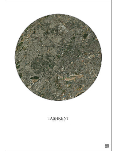 Affiche Tashkent – Poster vue satellite 10km Couleur | Gravura – Fond clair